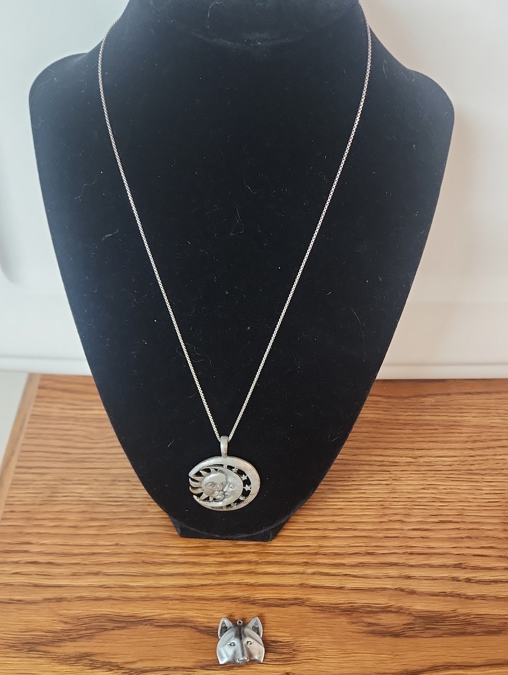 Pewter Sun/ Moon And Fox Face Pendant Necklace - Women Jewelry
